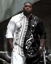 Elegant Musical Print Long Sleeve Lap Collar Shirt 2 Piece Set Big & Tall Men's